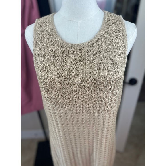 Lauren Ralph Lauren NWT SZ XL Gold Knit Sleeveless Maxi Dress Side Slits Ribbed - Picture 6 of 16